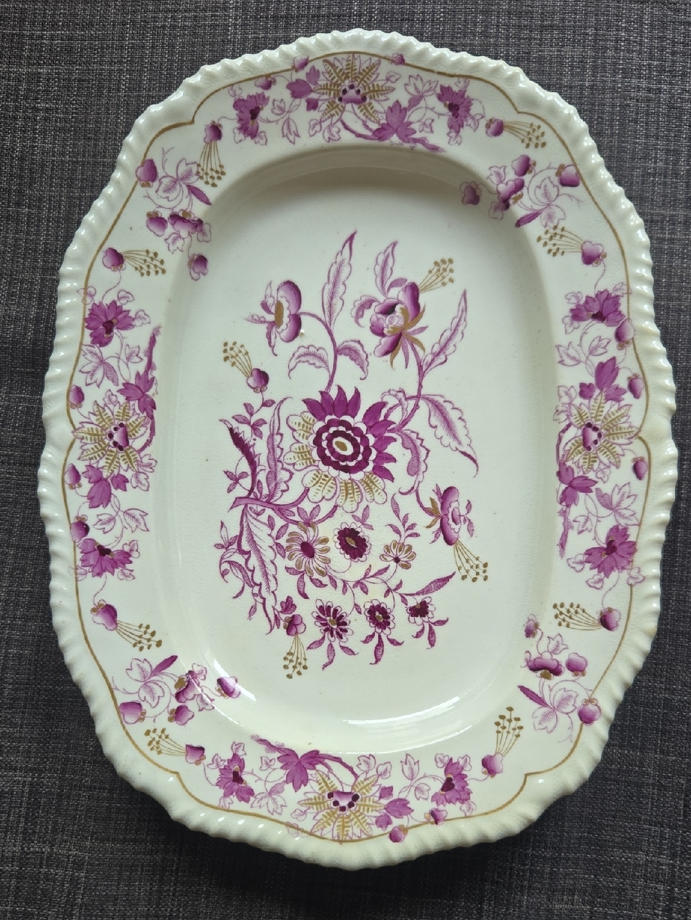 RARE Antique Floral Purple & Gold Ceramic Serving Platter